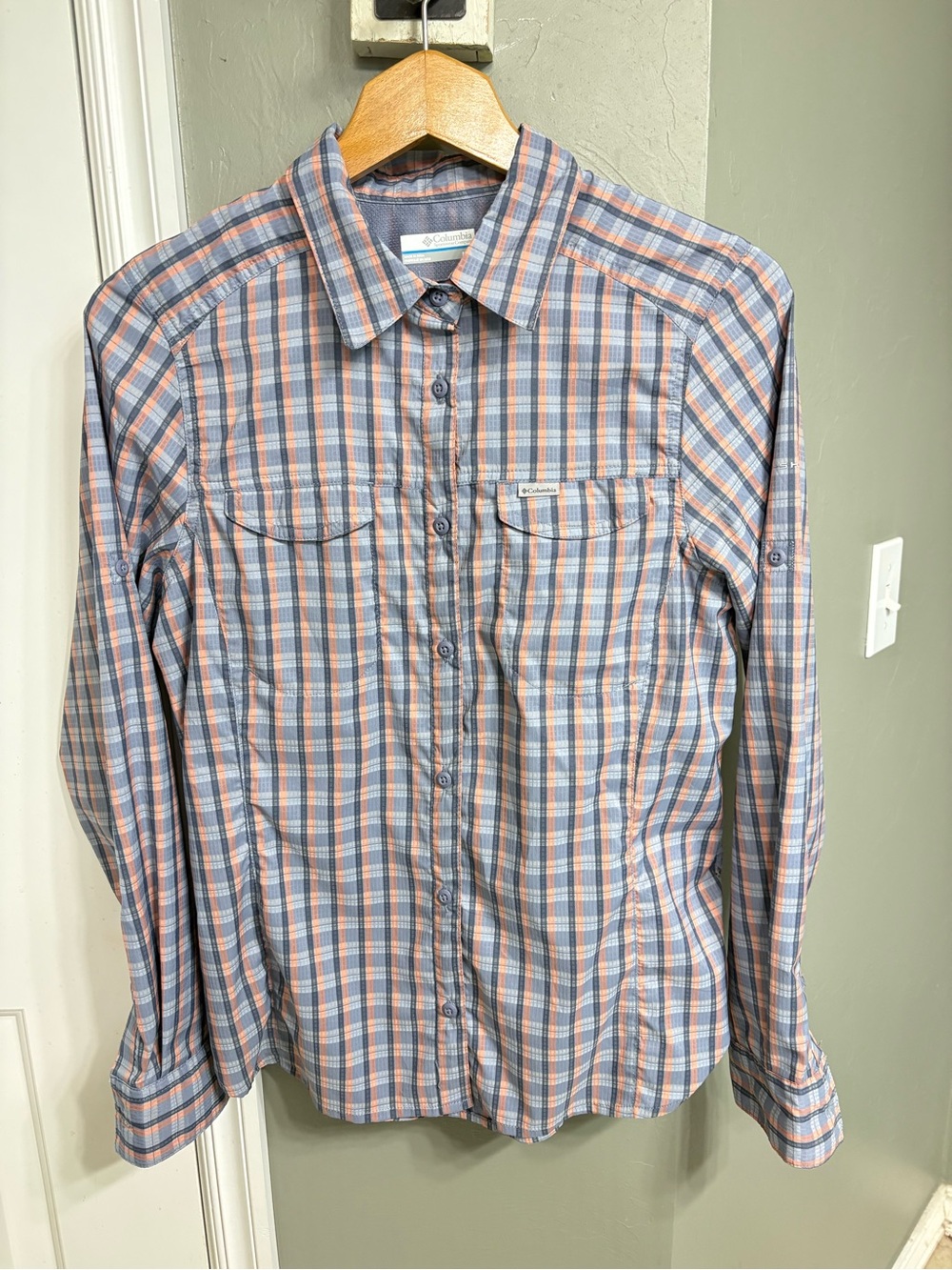 Columbia Men’s Plaid Button-Down Shirt - Blue & Orange